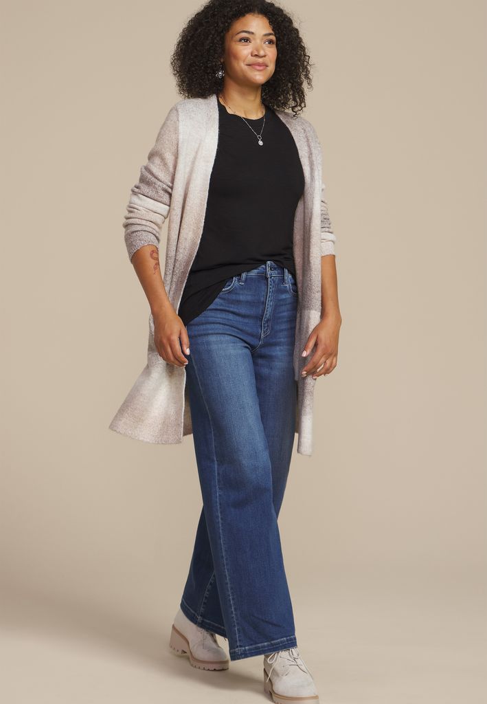 Neutral Striped Space Dye Open Front Duster Cardigan - Image 3