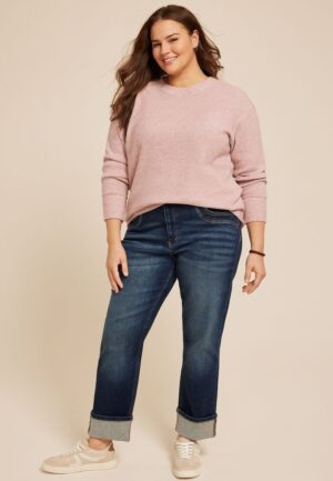 Plus Size Brushed Waffle Tunic Sweatshirt