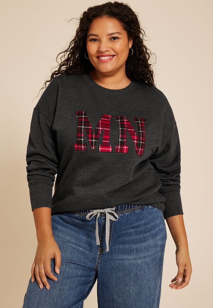 Plus Size State Plaid Crew Neck Sweatshirt
