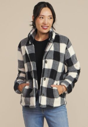 Buffalo Plaid Button Front Jacket