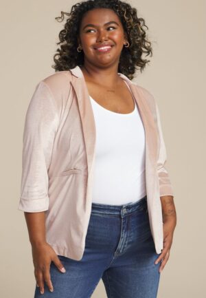 Plus Size Metallic Velvet Blazer