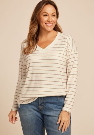 Plus Size 24/7 Berkley Striped Long Sleeve Tee
