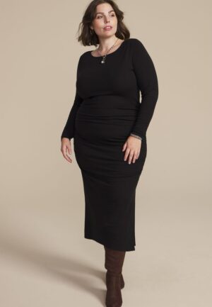 Plus Size Ruched Long Sleeve Midi Dress