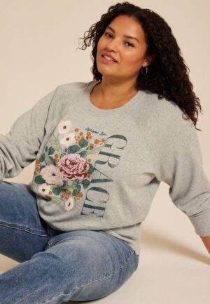 Plus Size Grow In Grace Floral Relaxed Fit Sweatshirt