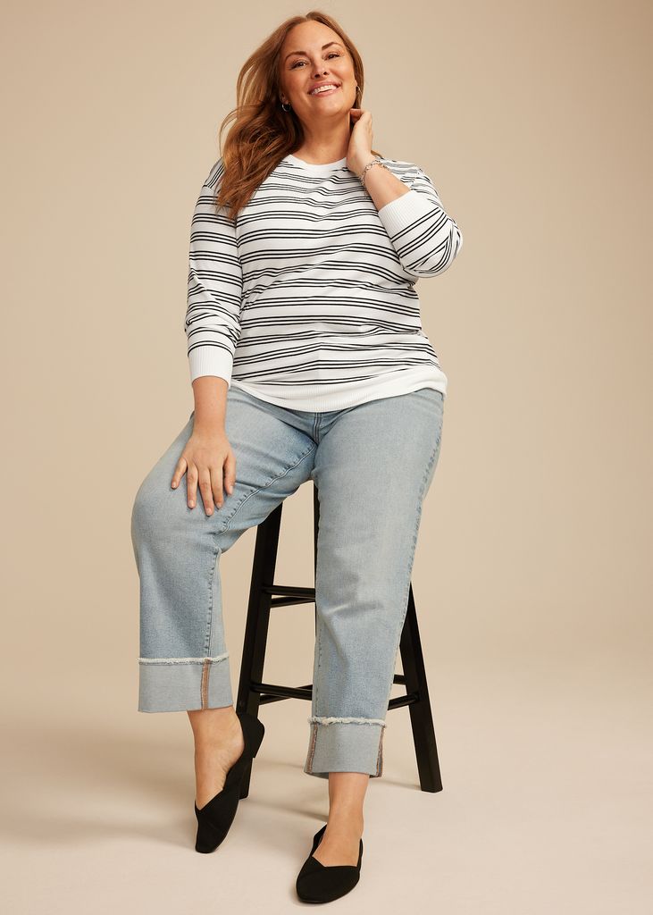 Plus Size 24/7 Hacci Striped Long Sleeve Tee