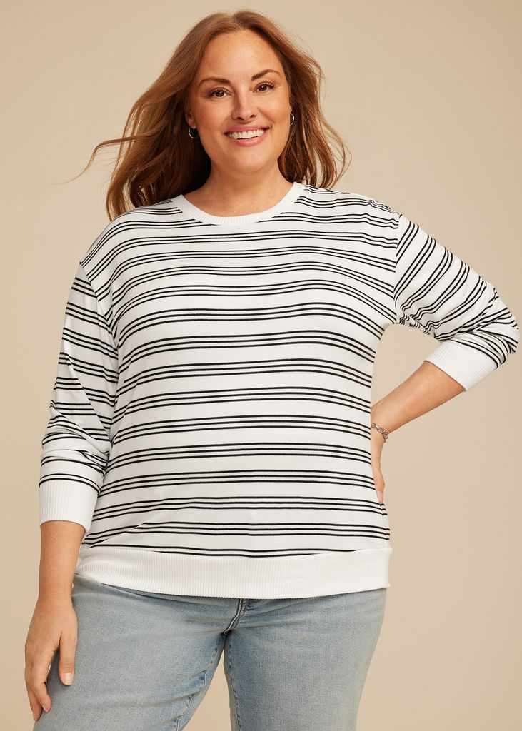 Plus Size 24/7 Hacci Striped Long Sleeve Tee - Image 3