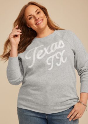 Plus Size State Embroidered Crew Neck Sweatshirt