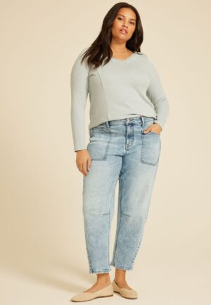 Plus Size High Rise Utility Barrel Jean