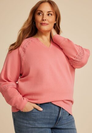 Plus Size Crochet Mix Relaxed Fit Sweatshirt