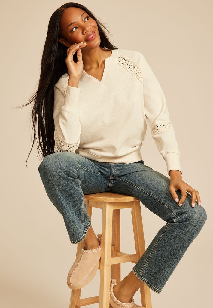 Crochet Mix Relaxed Fit Sweatshirt - Image 3