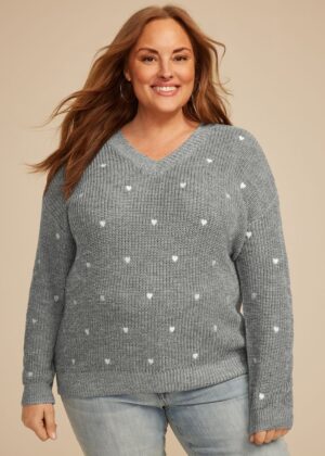 Plus Size Heart Embroidered Sweater
