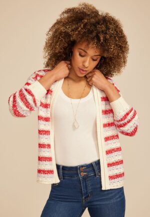 Striped Open Front Cardigan