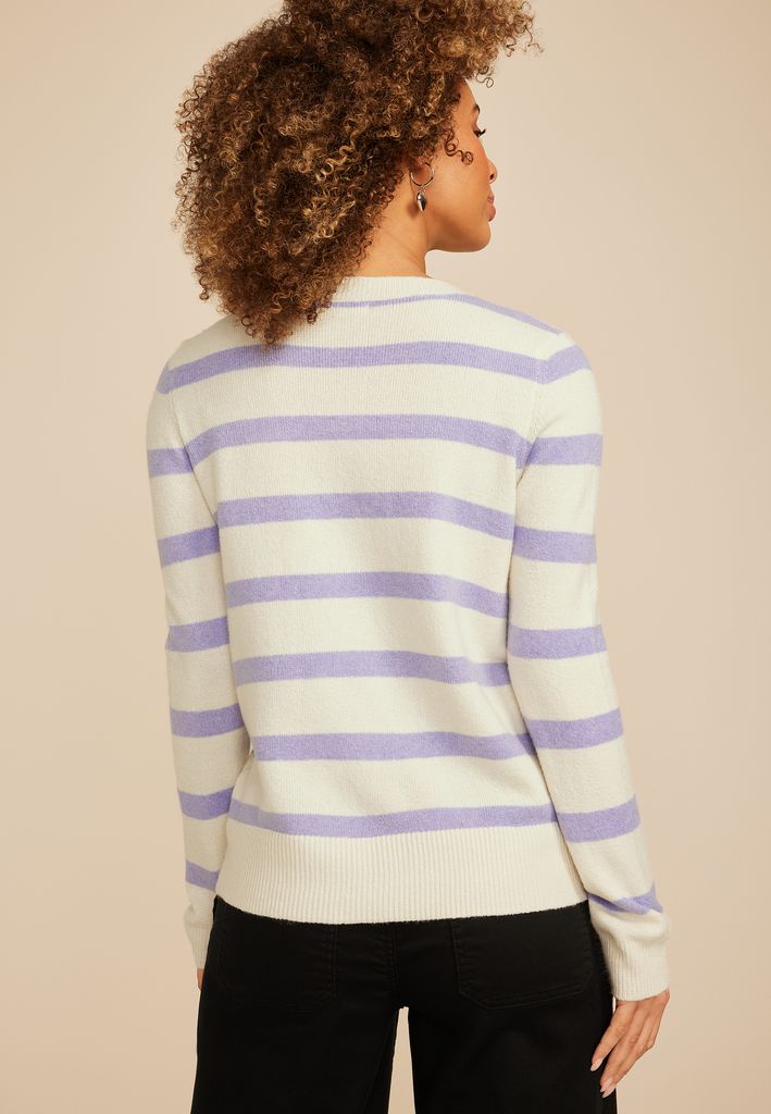 Lavender Striped Heart Crew Neck Sweater - Image 2