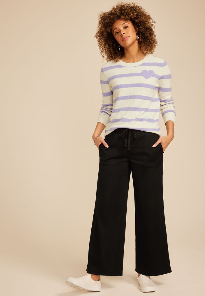 Lavender Striped Heart Crew Neck Sweater - Image 3