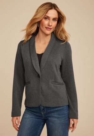 Gray Ribbed Knit Blazer