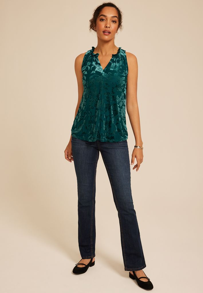 Velvet Burnout Floral V Neck Tank Top - Image 3