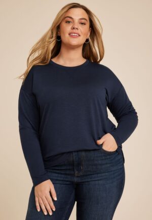 Plus Size Heart Elbow Patch Long Sleeve Tee