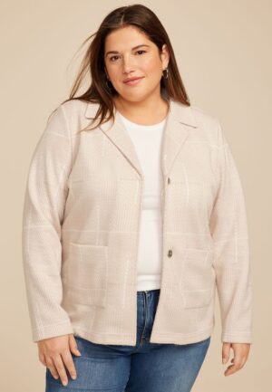 Plus Size Neutral Houndstooth Blazer