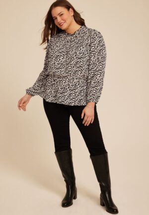 Plus Size Abstract Peplum Smocked Waist Blouse