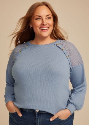 Plus Size Lace Shoulder Raglan Top