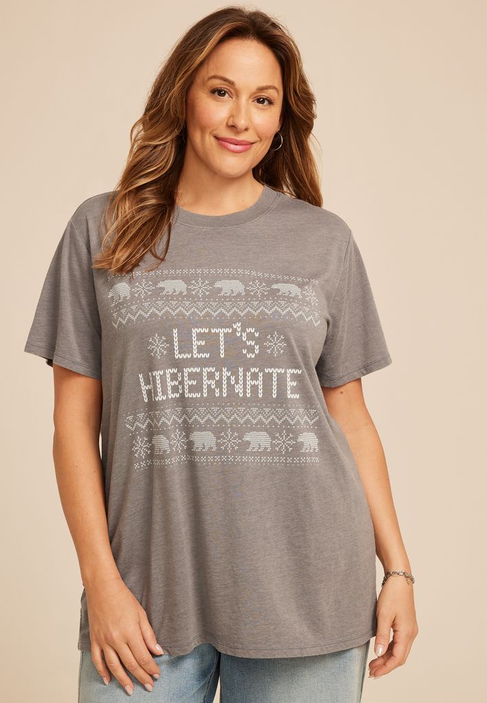 Plus Size Lets Hibernate Oversized Fit Graphic Tee