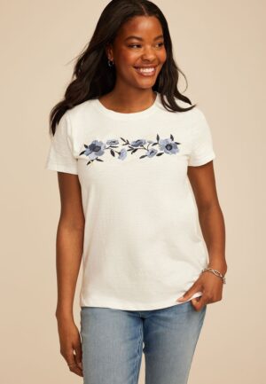 Floral Embroidered Classic Fit Graphic Tee
