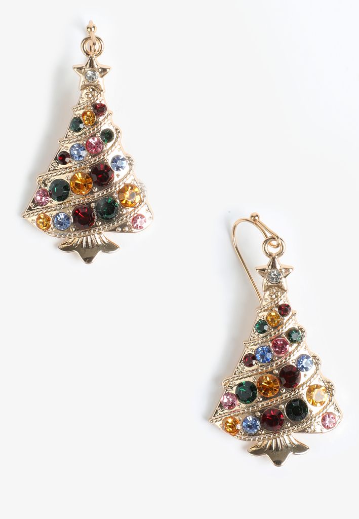 Colorful Rhinestone Christmas Tree Drop Earrings