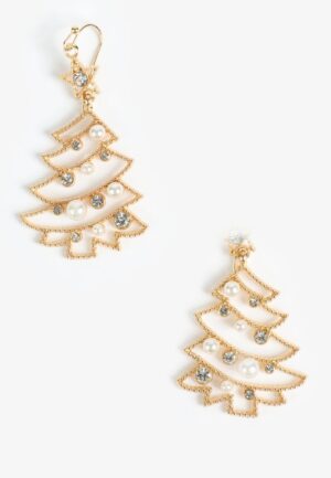 Holiday Sparkle And Faux Pearl Christmas Tree Earrings