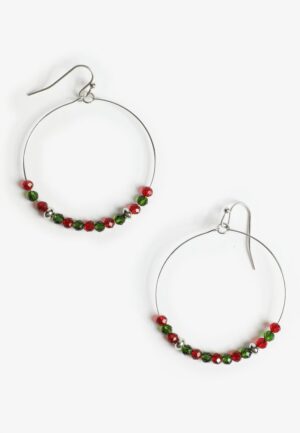 Red And Green Beaded Hoop Earrings