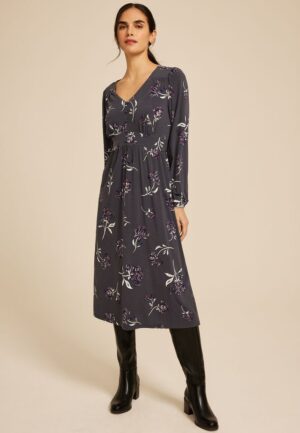 Floral V Neck Midi Dress