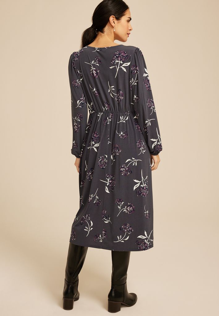 Floral V Neck Midi Dress - Image 2