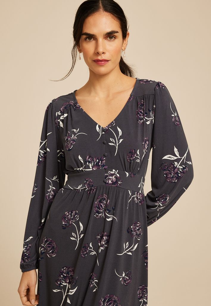 Floral V Neck Midi Dress - Image 3