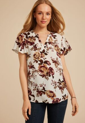 Atwood Floral Flutter Sleeve Popover Blouse