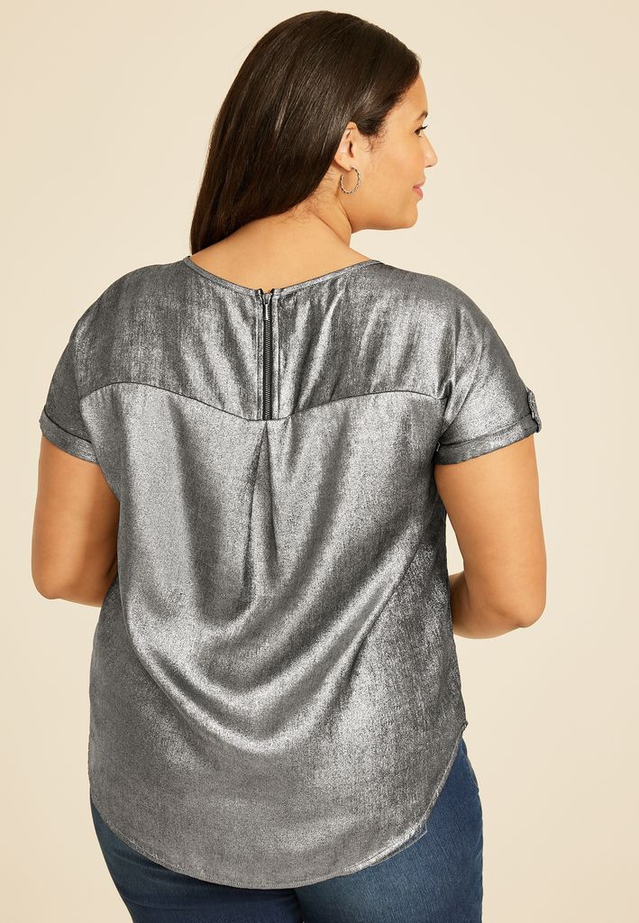 Plus Size Delton Metallic Zipper Back Blouse - Image 2