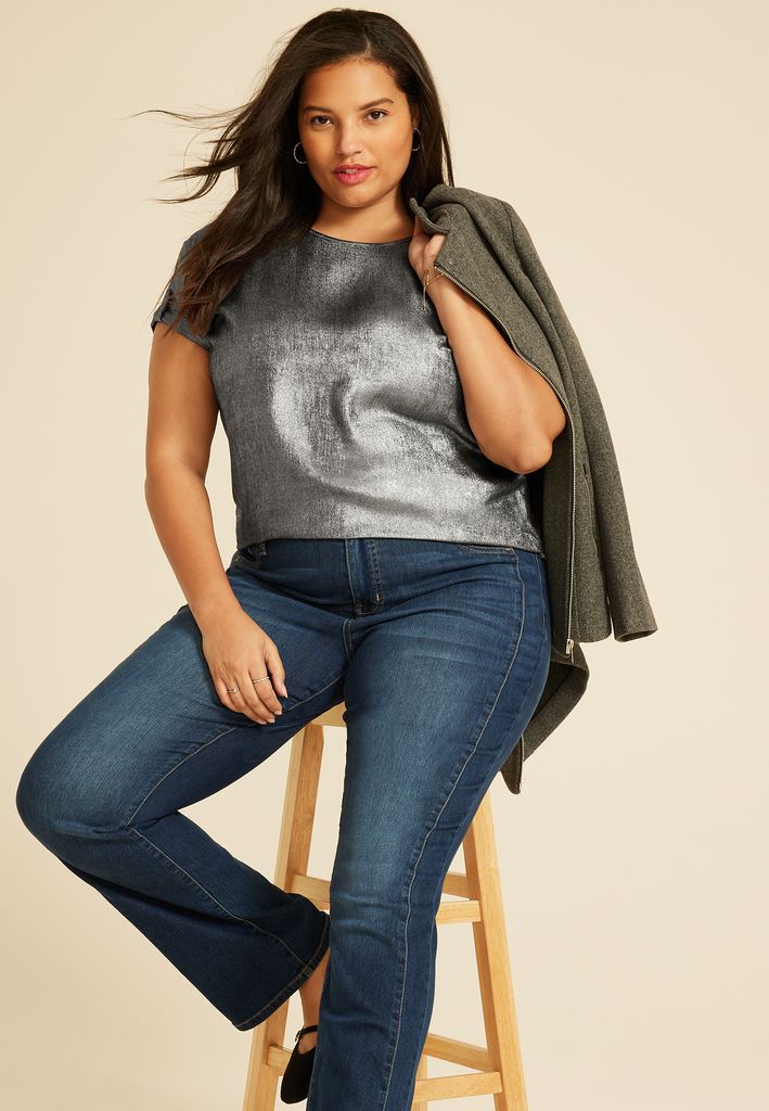 Plus Size Delton Metallic Zipper Back Blouse - Image 3