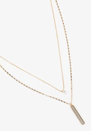 Gold Crystal And Bar Pendant Layered Necklace