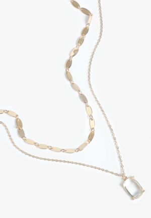Gold Glass Stone Pendant Layered Necklace