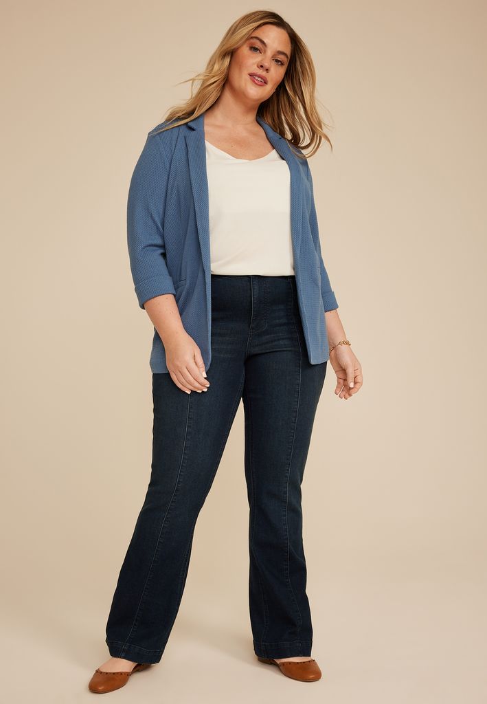 Plus Size Textured Versa 3/4 Sleeve Blazer - Image 3