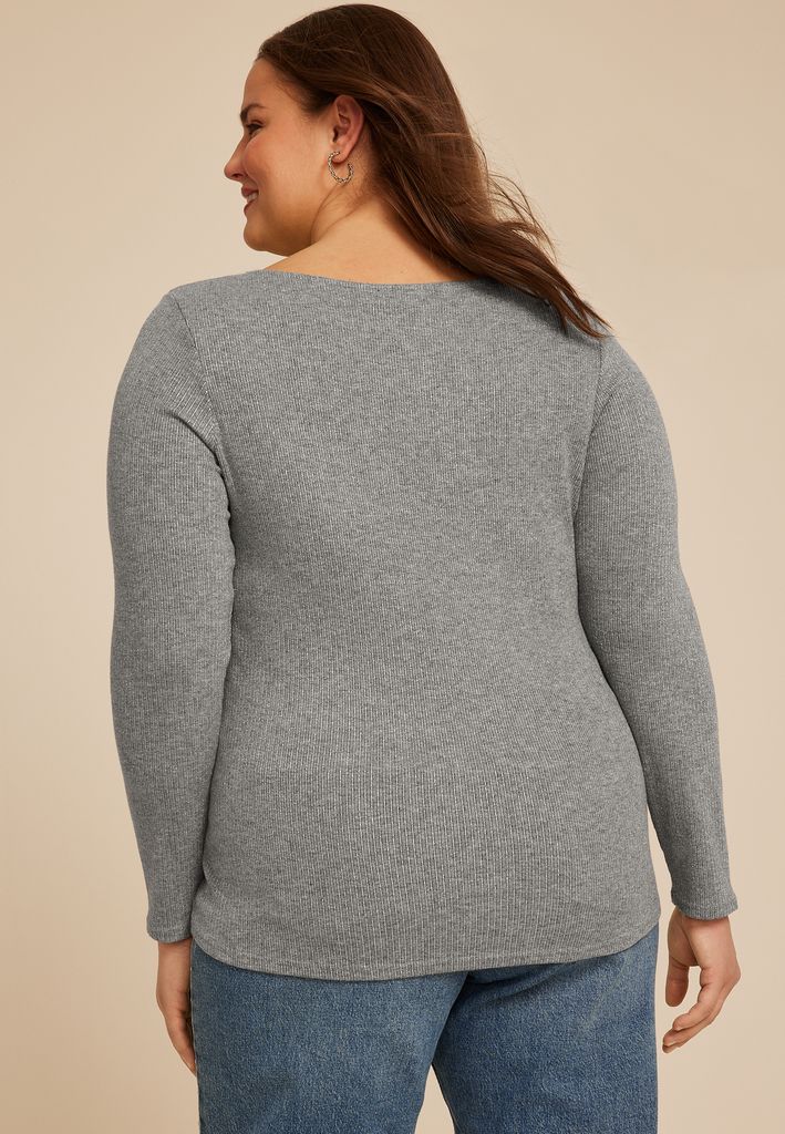 Plus Size Studio Y Shimmer Ribbed Cutout Knit Top - Image 2