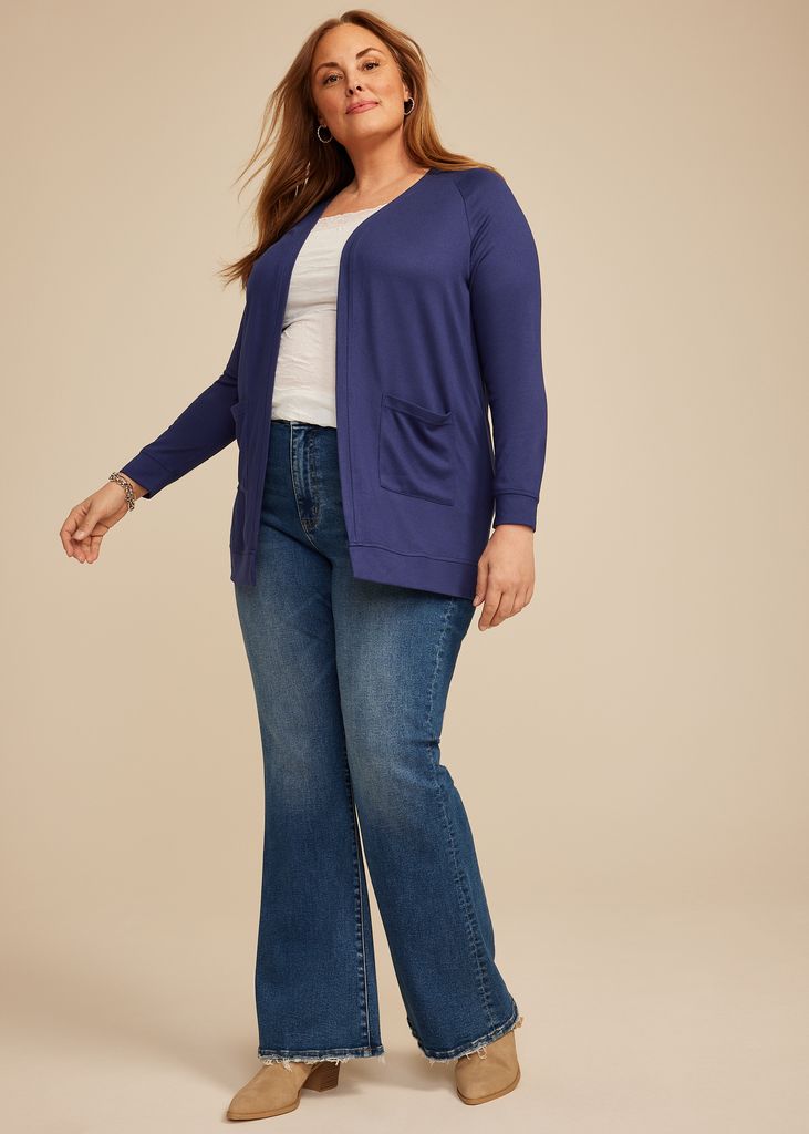 Plus Size Knit Pocket Open Front Cardigan - Image 3