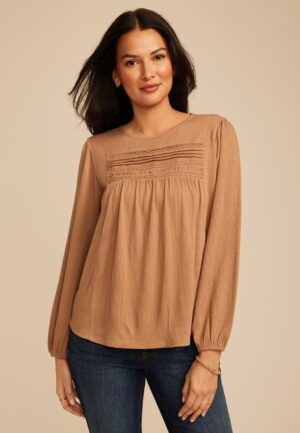 Textured Lace Inset Pintuck Blouse