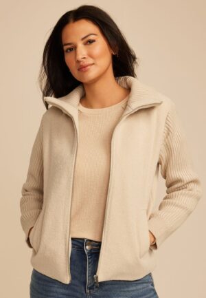 Mixed Texture Sweater Sleeve Jacket
