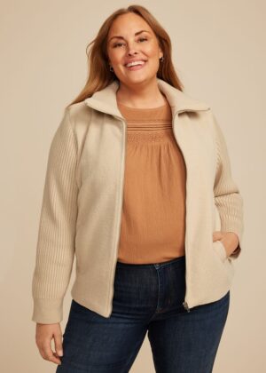 Plus Size Mixed Texture Sweater Sleeve Jacket