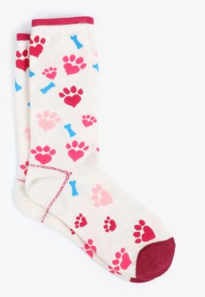 Paw Print Heart Crew Socks