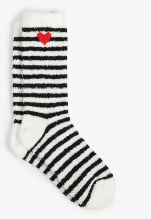 Cozy Striped Heart Crew Socks