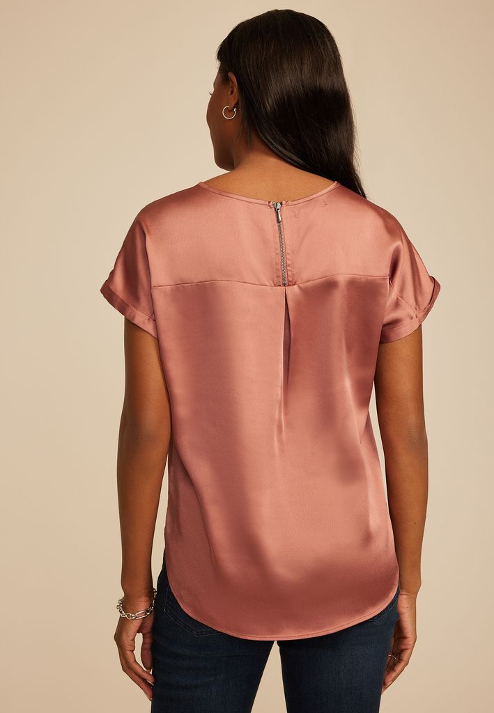 Delton Satin Zipper Back Blouse - Image 2