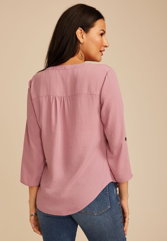 Atwood 3/4 Sleeve Popover Lilac Blouse - Image 2