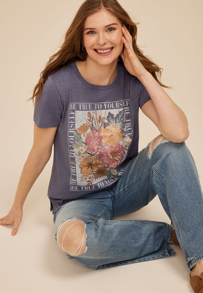 Floral Be True To Yourself Classic Fit Graphic Tee - Image 3