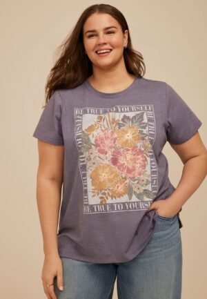 Plus Size Floral Be True To Yourself Classic Fit Graphic Tee
