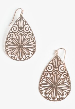 Rose Gold Floral Filigree Drop Earrings